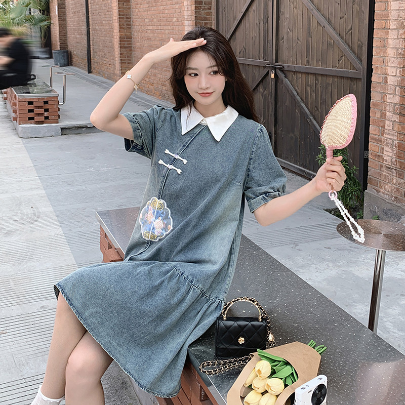 【现货】2025夏装新品新中式风刺绣牛仔复古连衣裙,女装连衣裙,先锋丽姿