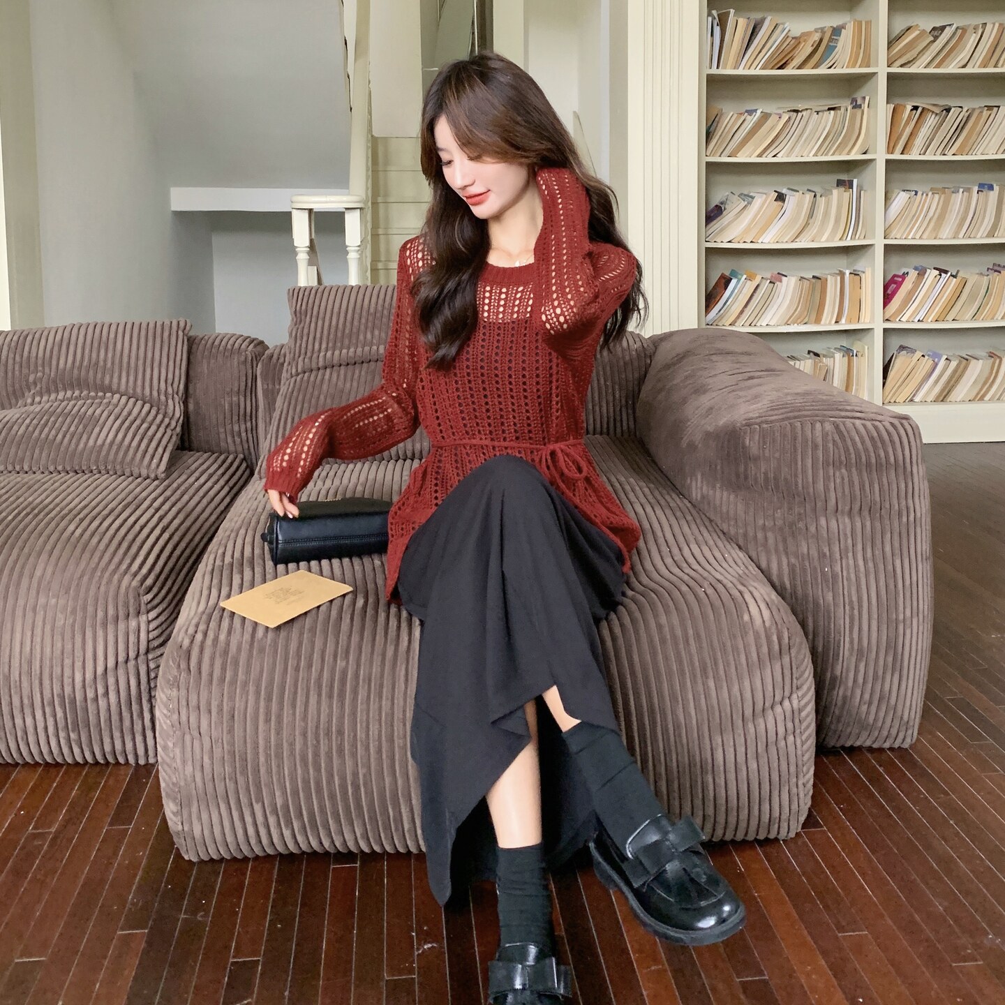 2025春秋季新款韩版针织小衫吊带裙两件套女高级感显瘦连衣裙套装,女装套装/套裙,2C307