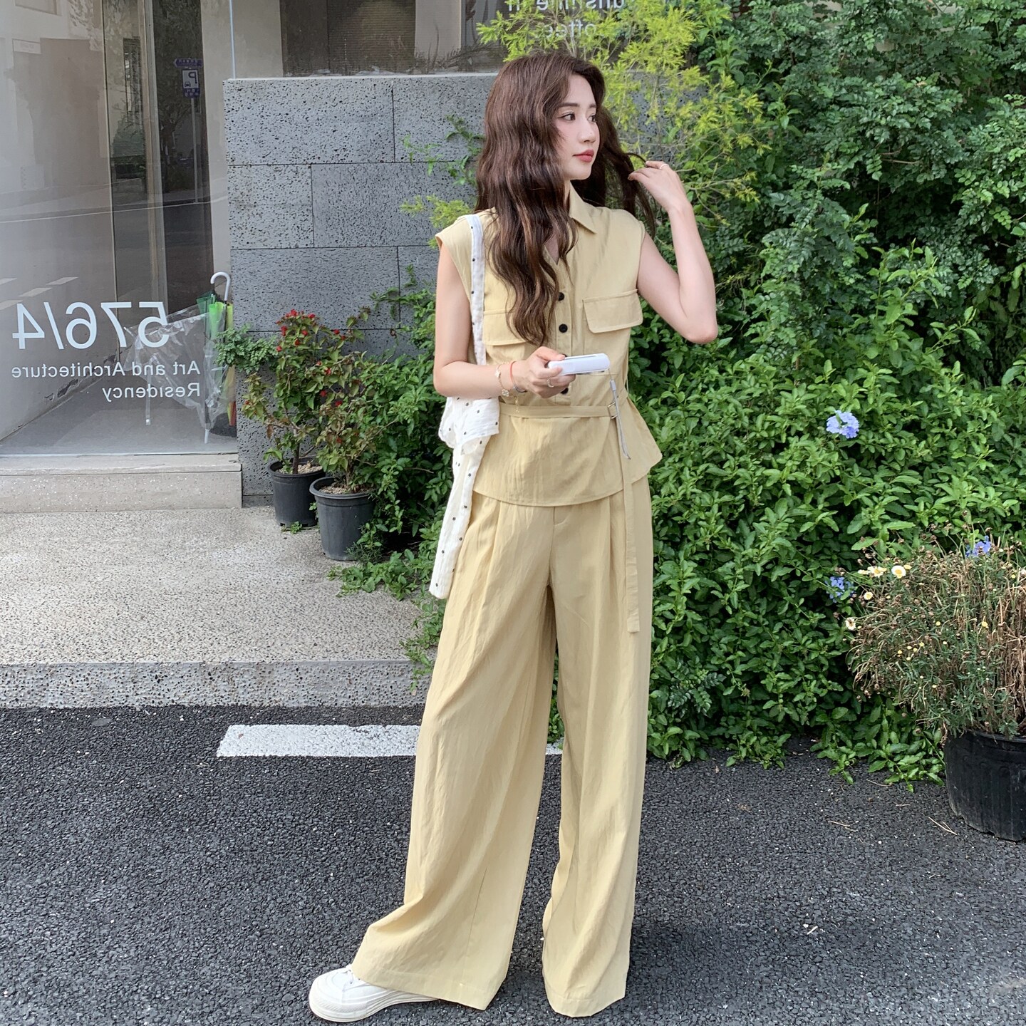 盐系工装翻领马甲阔腿裤套装女2025夏季新款韩版休闲小个子两件套,女装套装/套裙,2C212