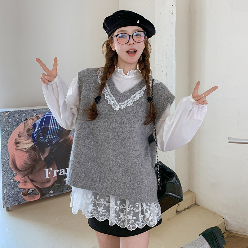 开春穿搭一整套女小个子2025超火独特超好看甜美减龄针织马甲套装,女装套装/套裙,2C166
