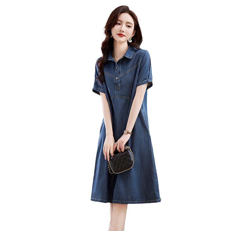 牛仔连衣裙女夏季2025年新款时尚短袖薄棉衬衫裙子，女装连衣裙，新感觉,女装连衣裙,新感觉