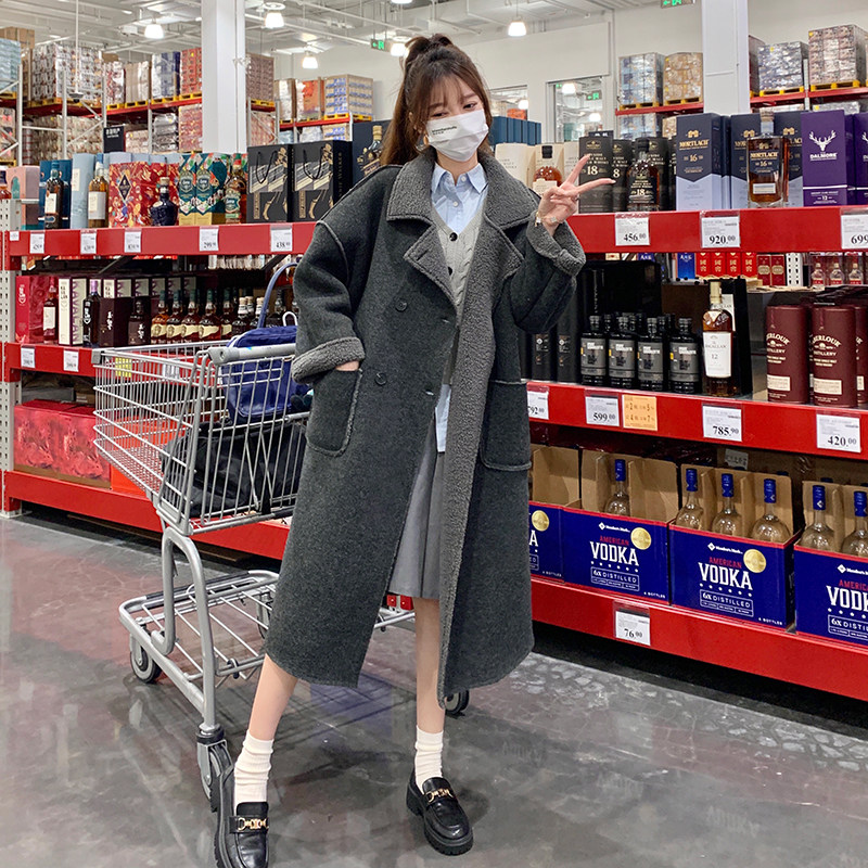 现货！复古休闲加厚高级感慵懒风宽松羊羔毛大衣2365P215K298,女装风衣,2C029