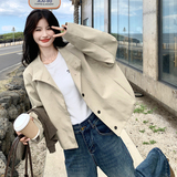 韩系小个子气质时尚百搭夹克卡其色针织披肩休闲短外套秋，女装短外套，2C159