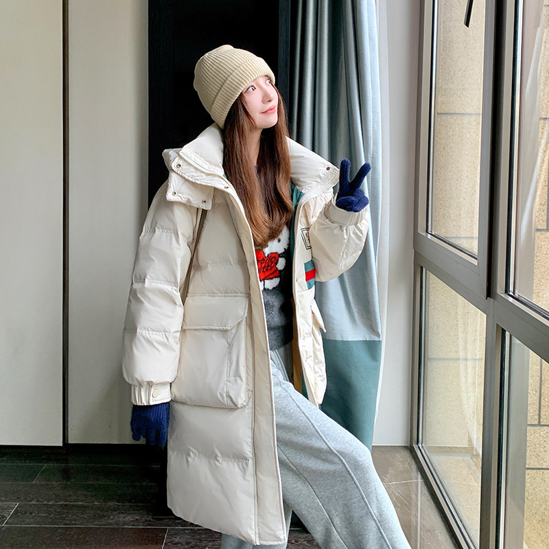 韩系chic米白色中长款连帽羽绒服女冬季超火好看高级小众加厚外套,女装棉衣/棉服,2C311