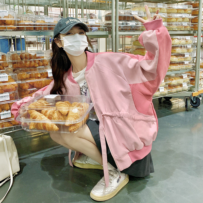 【档口+买家秀】脏粉撞色拼接棒球服外套C155-1059-P135控188,女装风衣,2C155