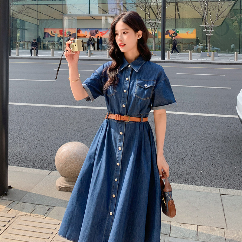 薄款收腰牛仔连衣裙女夏2024新款高级感法式收腰港味复古长裙轻熟图片