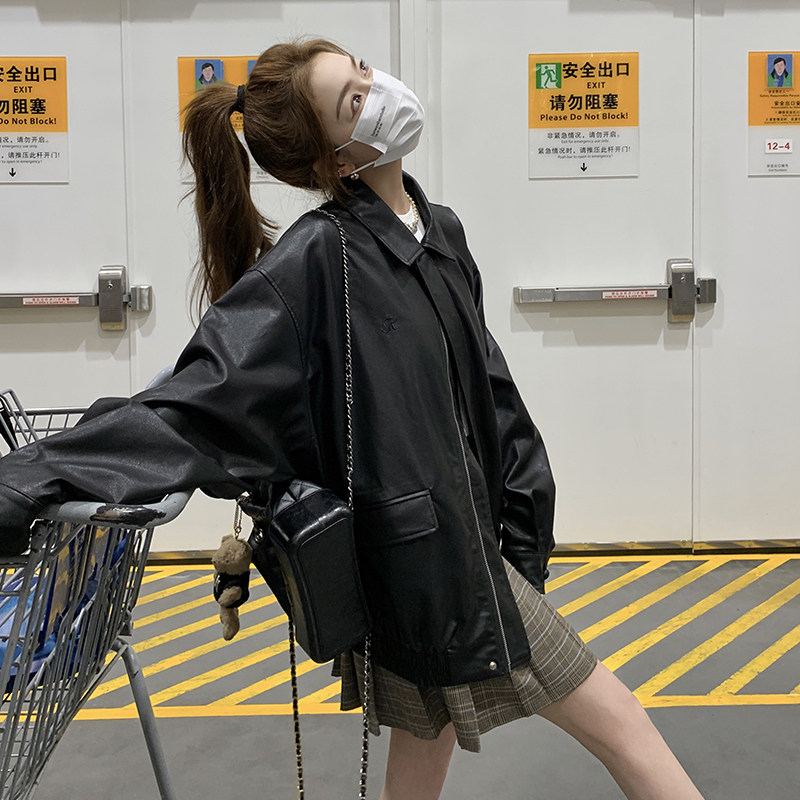 黑色复古皮衣外套女2025春秋新款小个子PU皮今年流行机车夹克图片