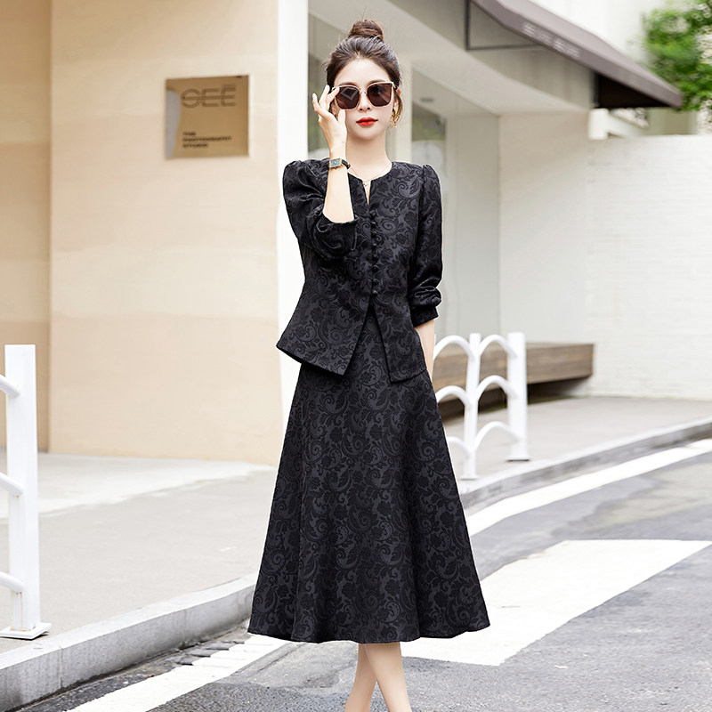 高级感提花两件套连衣裙女春秋2023新款名媛气质半身裙职业风套装,女装套装/套裙,衣佳和