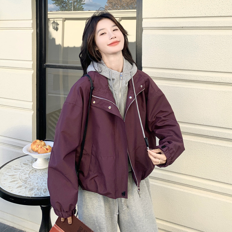 韩系小个子气质时尚百搭夹克卡其色针织披肩休闲短外套秋,女装短外套,2C159
