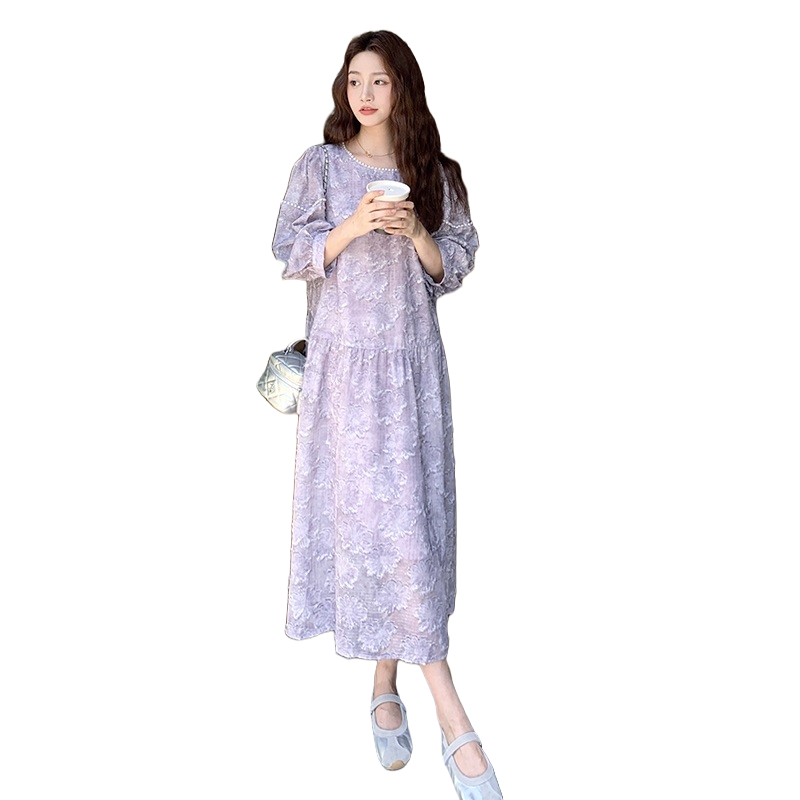 法式复古气质连衣裙女绝美穿搭新款高级感收腰显瘦中长款温柔裙子,女装连衣裙,2C327