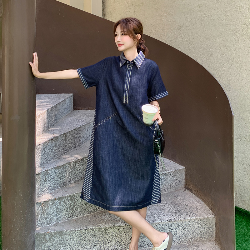 现货2025夏季休闲牛仔拼接条纹连衣裙2C326-W530-P155-K218,女装连衣裙,2C326