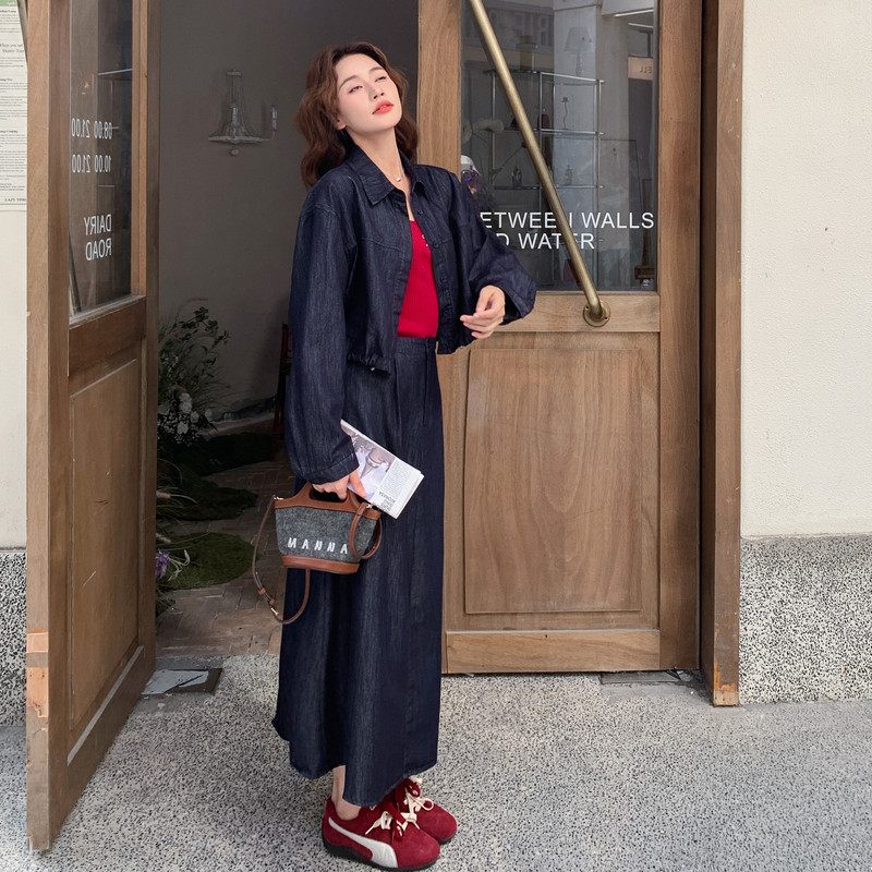 可盐可甜复古夹克外套半身裙套装女春秋新款韩版学院风显瘦两件套图片