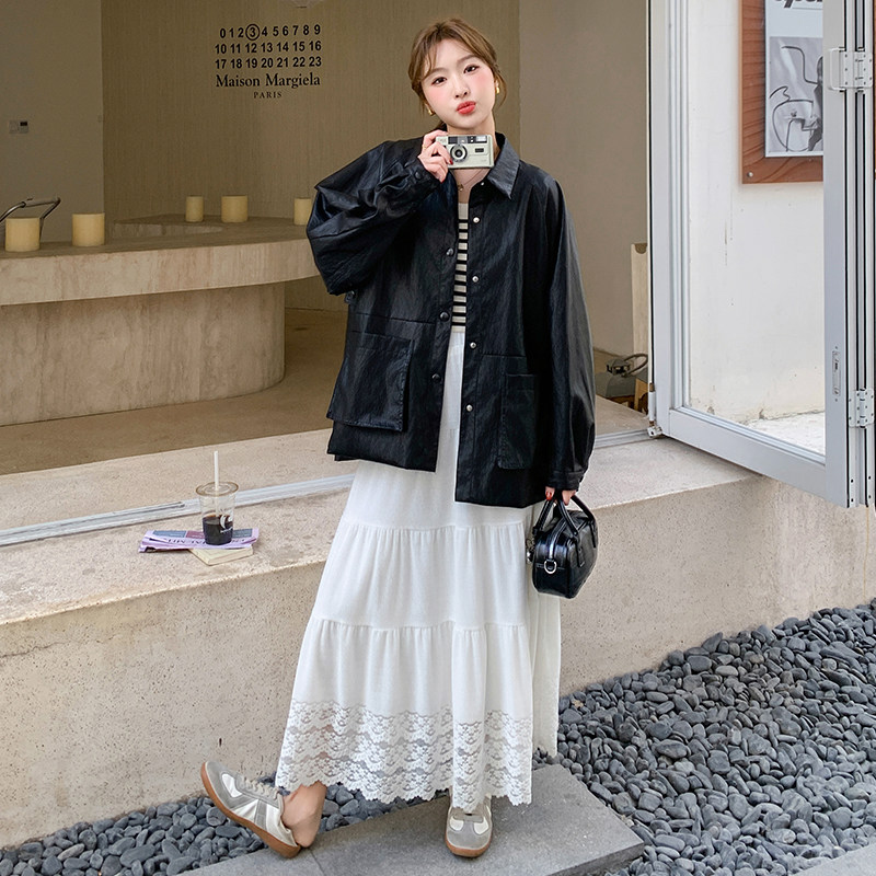黑色短款百搭PU皮衣外套女2025春秋季新款设计感流行工装夹克上衣,女装衬衫,2C166