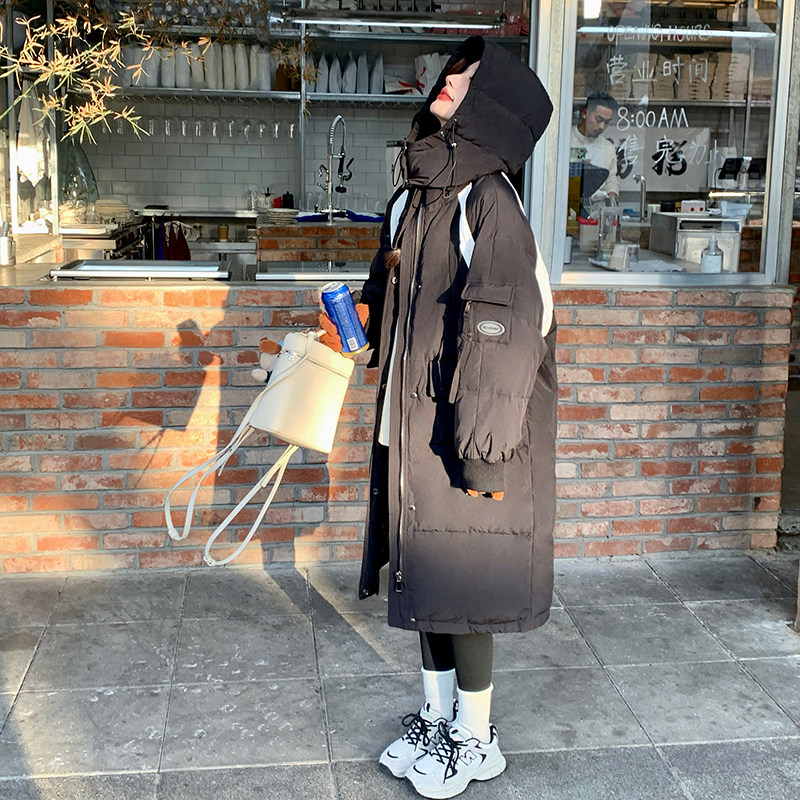 黑色中长款羽绒服女冬季新款高级感宽松小个子加厚显瘦面包服外套,女装羽绒服,2C203
