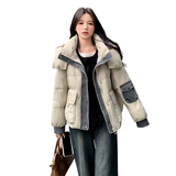 韩系设计感牛仔拼接羽绒服女2025冬季新款小个子加厚保暖面包服潮，女装羽绒服，2C082