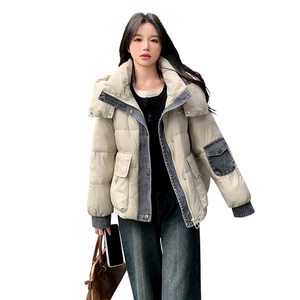 韩系设计感牛仔拼接羽绒服女2025冬季新款小个子加厚保暖面包服潮图片