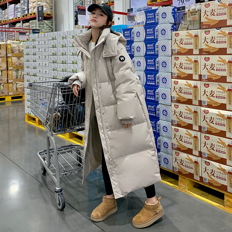 高级感灰色羽绒服女冬季新款学生加厚保暖90白鸭绒过膝长款外套图片
