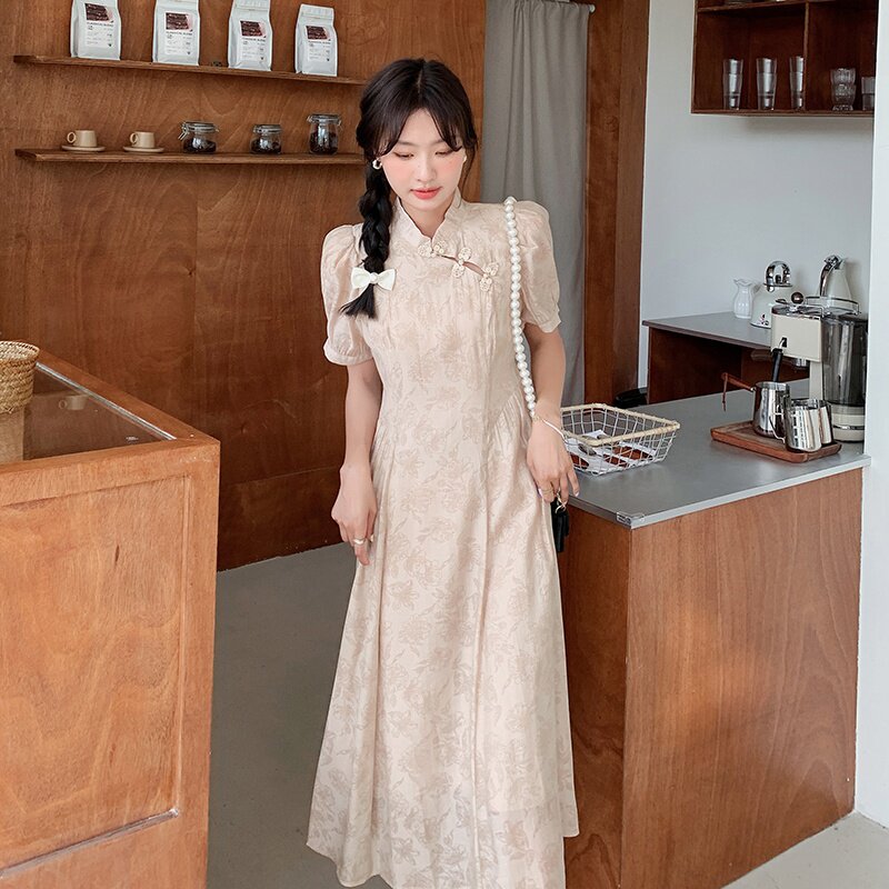 现货新中式盘扣连衣裙大货2025夏季,女装连衣裙,2C269