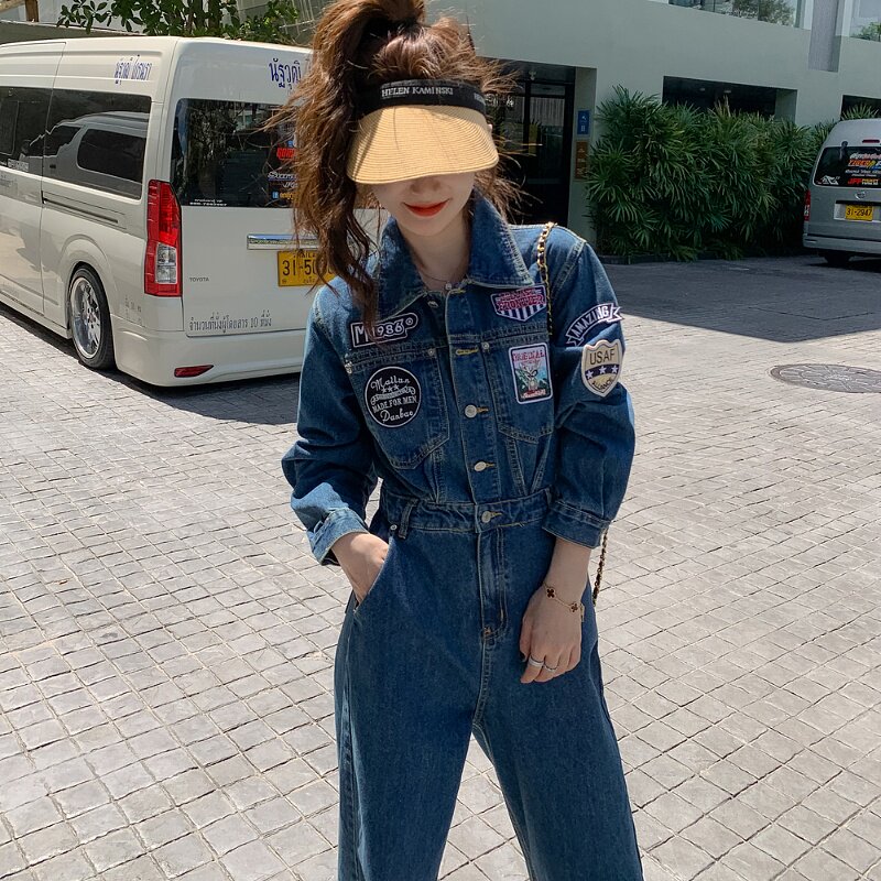 现货新款牛仔贴标连体裤2315p145k195,女装牛仔裤,2D009