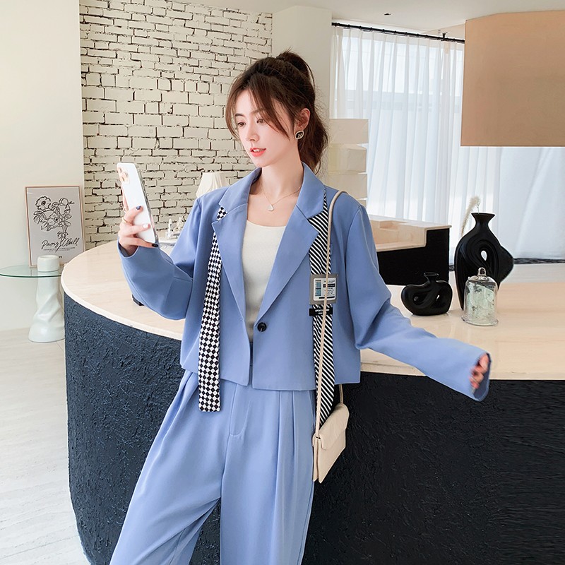 现货原创设计新款可脱卸飘带西装套装RF058-C8505-P145K198,女装西装,2C058