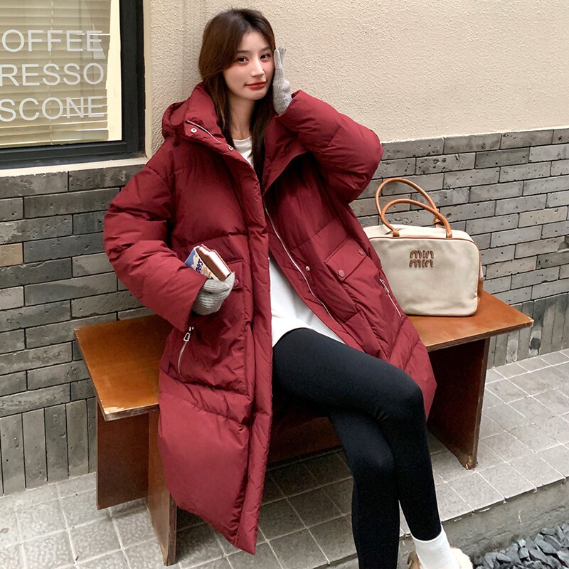 爆款炸街红色羽绒棉服女2025冬季新款港风气质过膝加厚保暖外套潮图片