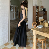 韩系设计感浪漫牛仔拼接立领连衣裙女2025夏季甜酷风减龄高腰长裙，女装连衣裙，2C082