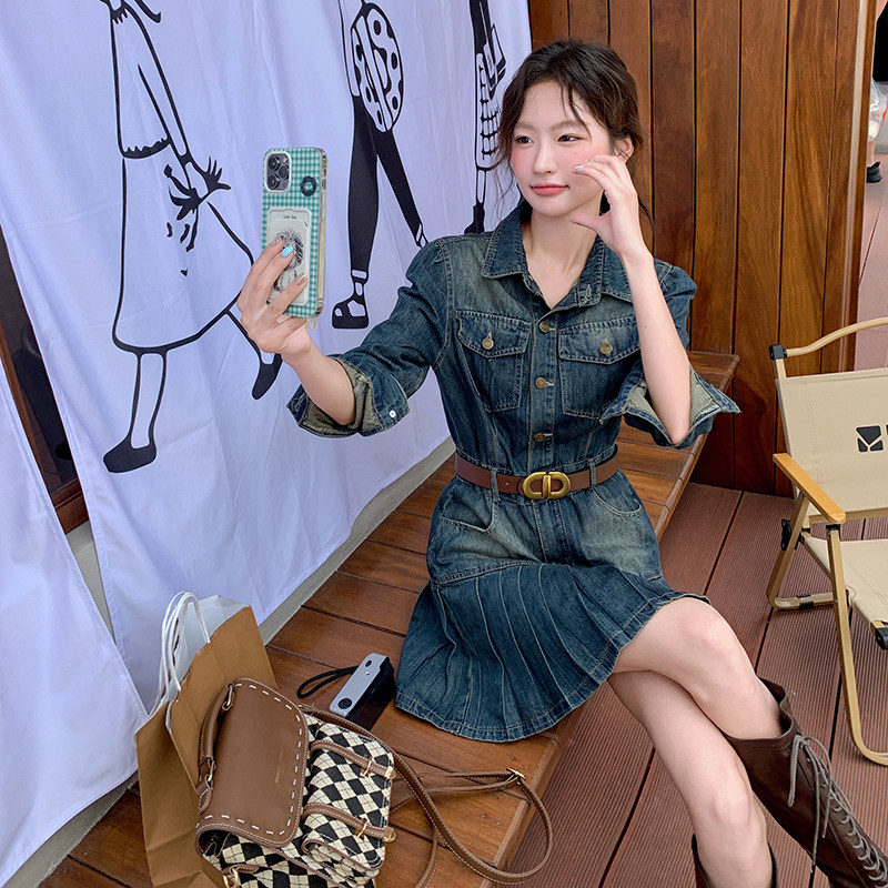 现货2025秋季新款韩系牛仔连衣裙2C057-8125-P145-K218,女装连衣裙,2C057