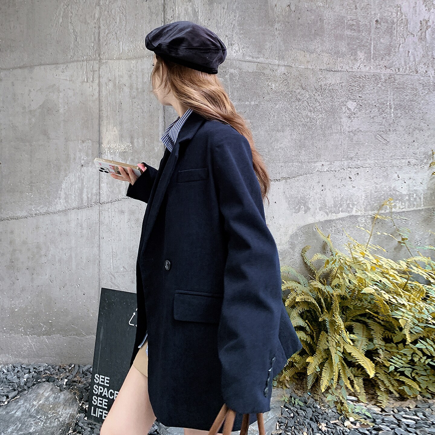 藏青色休闲西装外套女2025秋季新款韩系高级感小个子气质时尚西服,女装西装,2D008