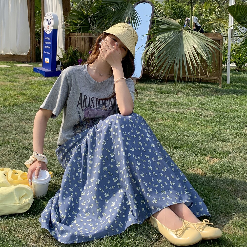 韩版学院风印花上衣半身裙套装女2025夏季新款减龄显瘦甜美两件套,女装套装/套裙,2C215