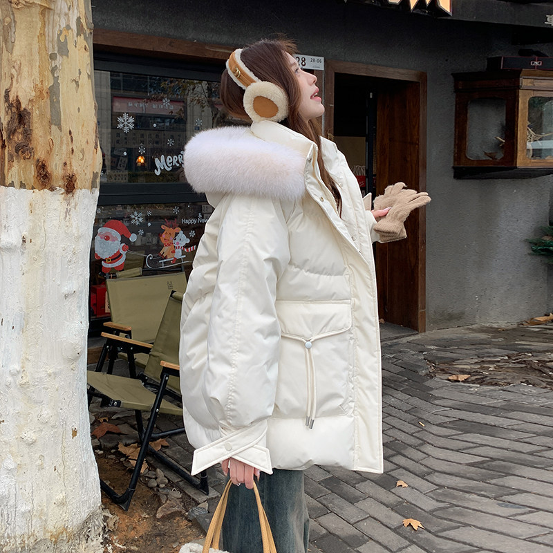 新款红色大毛领羽绒服女2025冬季新款韩系小个子洋气连帽外套,女装羽绒服,2C177