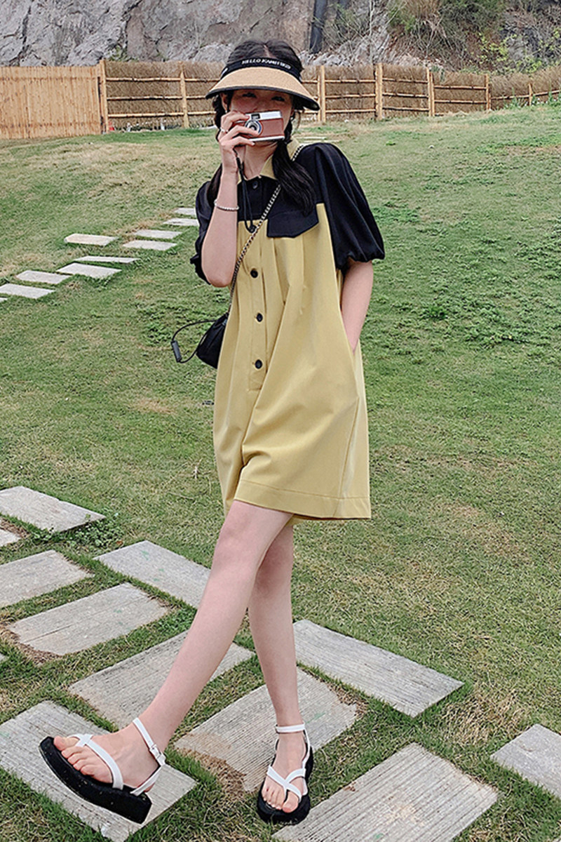 撞色拼接连体裤套装女夏季2024年新款设计感小众显瘦宽松连衣短裤,女装连体裤,2C311