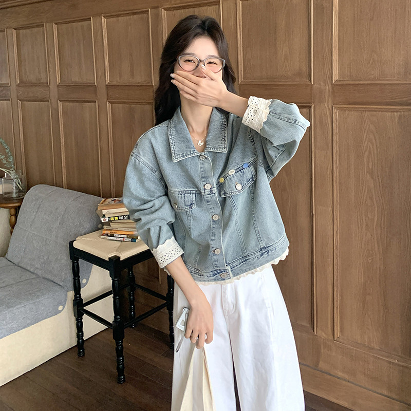 浅蓝色牛仔外套女春秋2025新款韩系设计感超好看宽松休闲夹克上衣,女装短外套,2C218