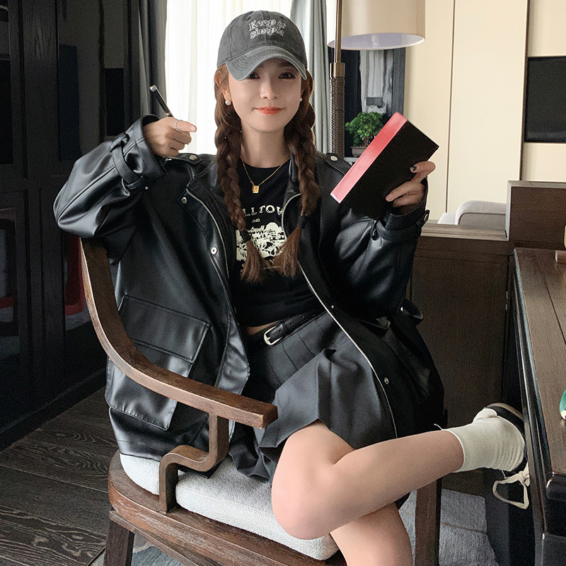 2025秋装宽松时尚pu皮外套2550P155K208,女装皮衣,2C103