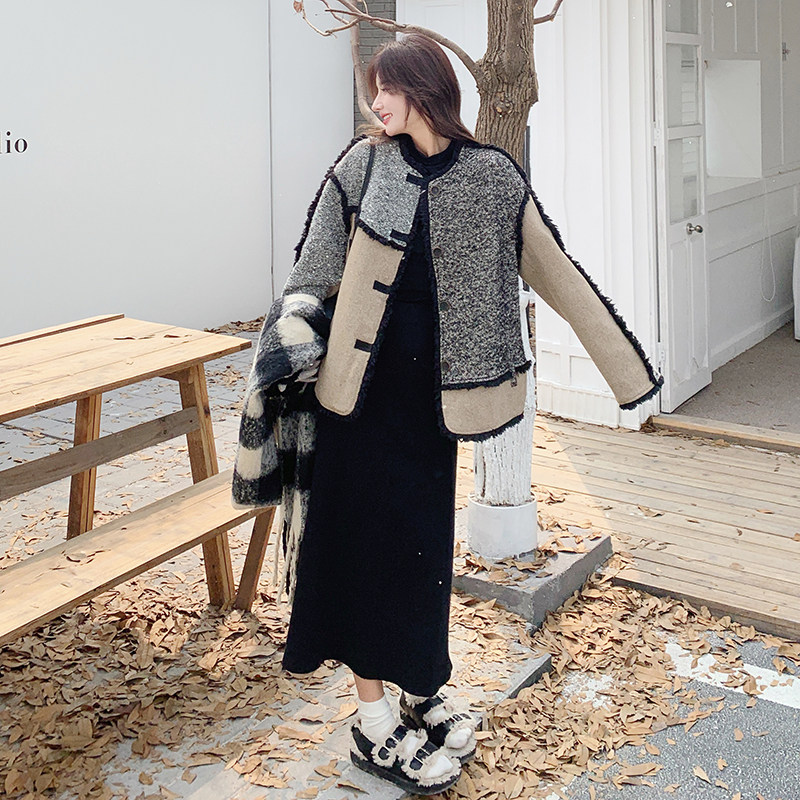 买家秀复古拼色毛边加厚毛呢外套2C119-9576-P195-K288,女装短外套,2C119