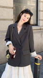 灰色高级感温柔风蕾丝袖口西服女2025秋季新款气质显瘦小西装外套，女装西装，2C258