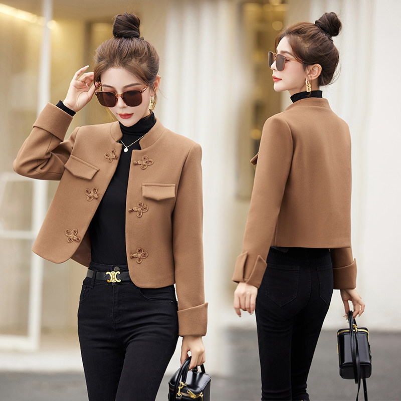 高品质！毛呢外套女短款2025年冬季新款新中式盘扣设计感上衣，女装毛呢外套，吾爱衣,女装毛呢外套,吾爱衣
