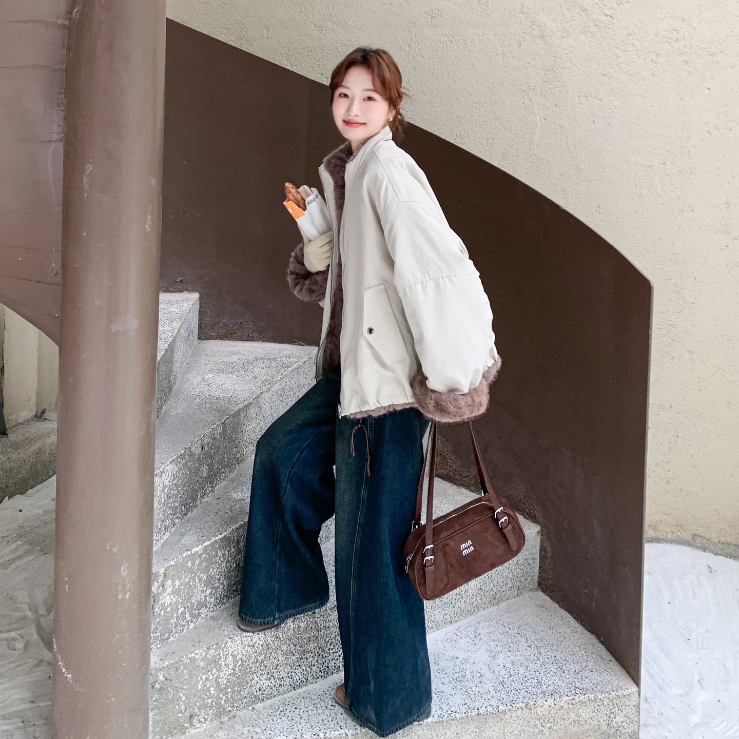 小众设计感两面穿棉服女冬季短款小个子韩版加厚羊羔毛保暖外套,女装派克服,2C166