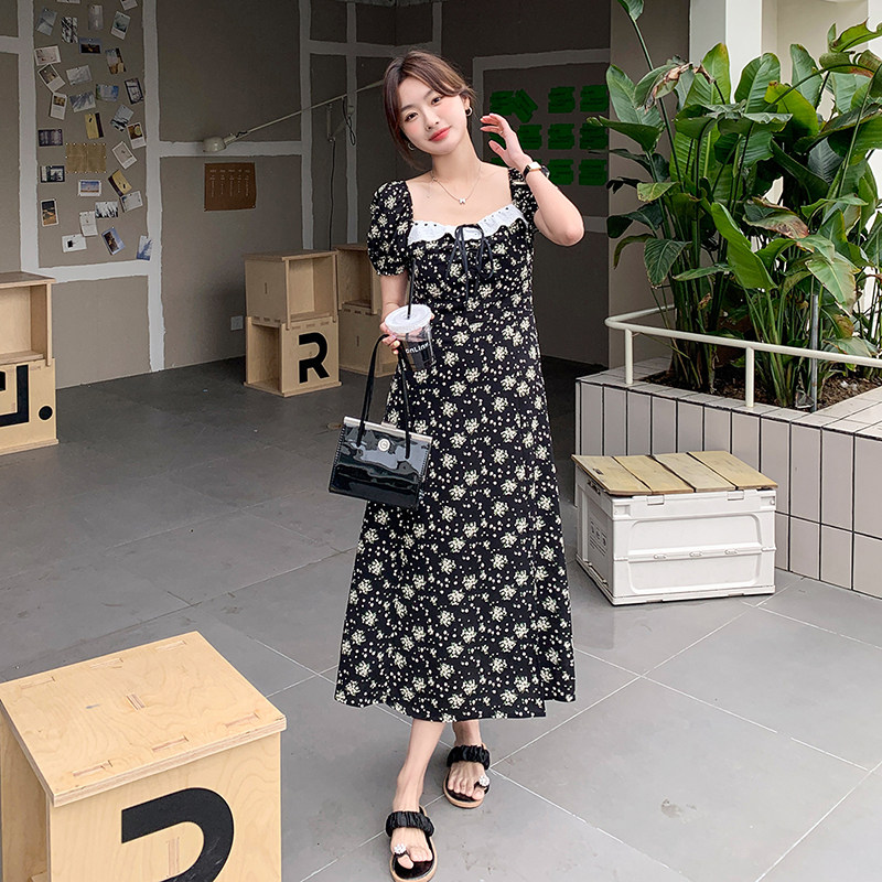 现货【新】063P105K1582025夏季新款中长款花边领碎花连衣裙,女装连衣裙,2C037