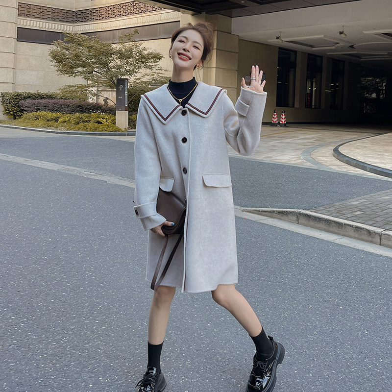 新款冬装毛呢大衣海军领呢大衣5859-P175K258,女装毛呢外套,2B080