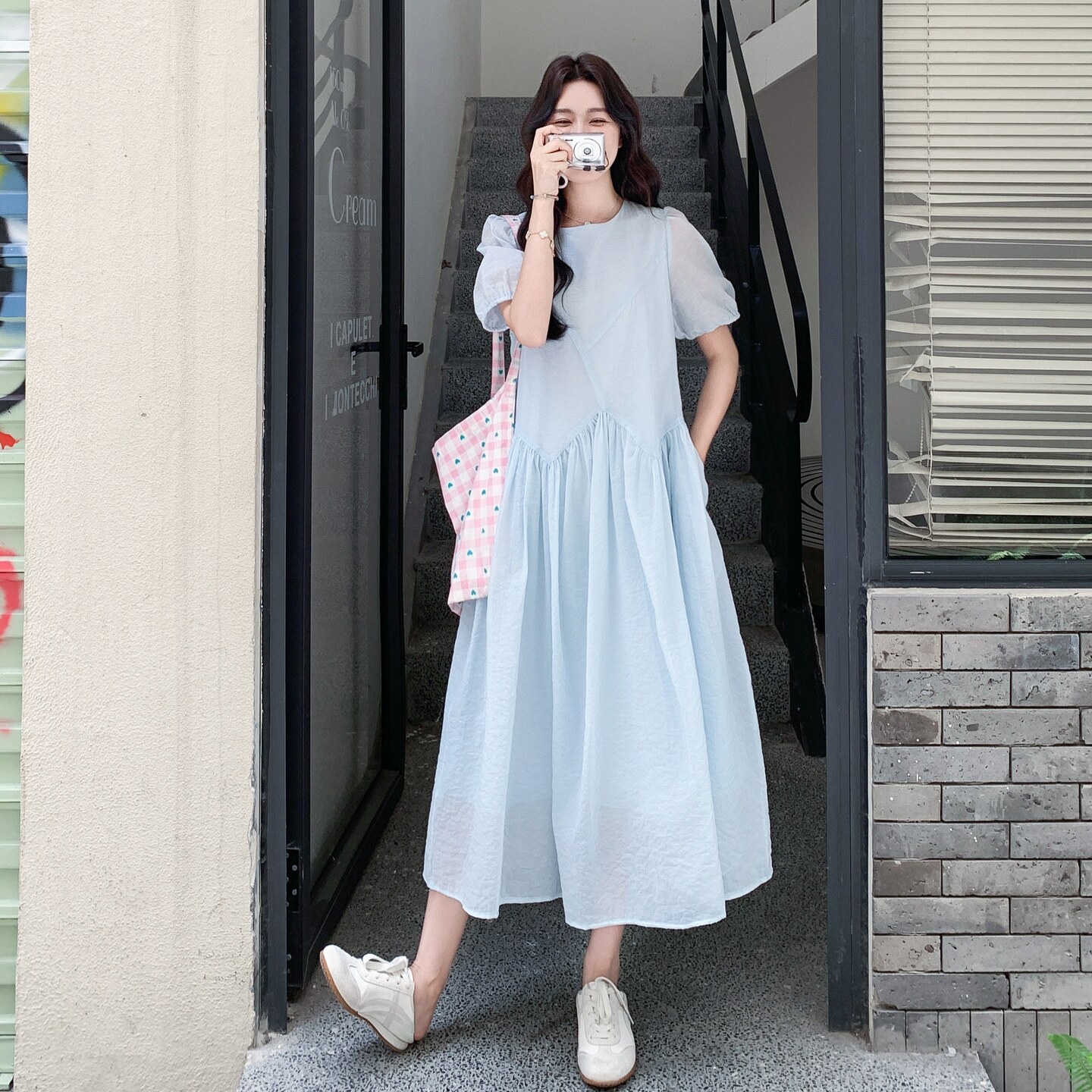 蕾丝披肩泡泡袖连衣裙女2025夏季新款法式甜美气质茶歇显瘦A字裙,女装连衣裙,2C273