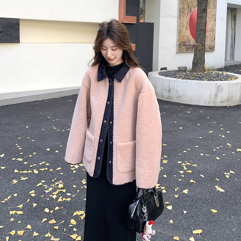 【新款现货】主推牛仔拼接皮毛一体羊羔毛外套2C131-635-P185K268,女装短外套,2C131