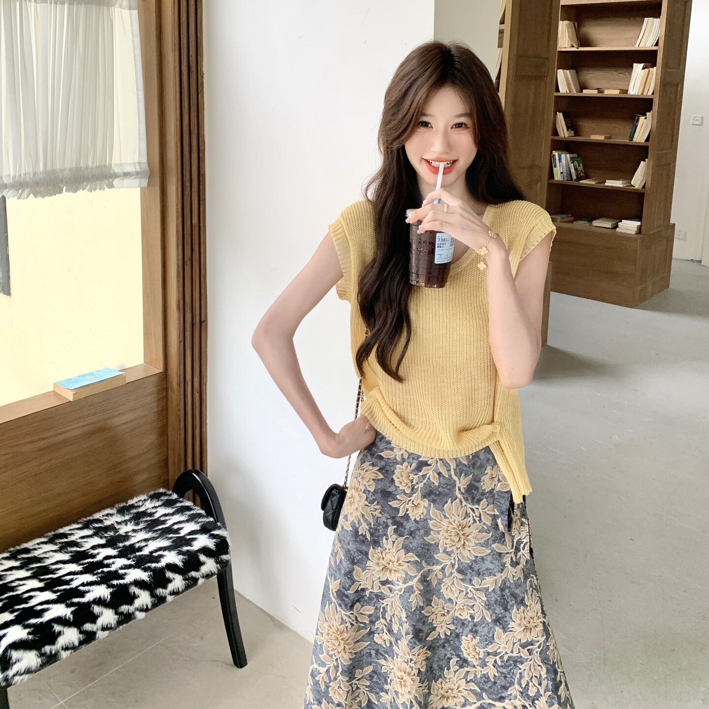 法式浪漫度假风针织衫碎花半身裙套装女两件套6258P145K208,女装套装/套裙,2C166