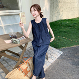复古薄款牛仔套装女夏季2025新款独特漂亮设计感背心阔腿裤两件套，女装套装/套裙，2C271