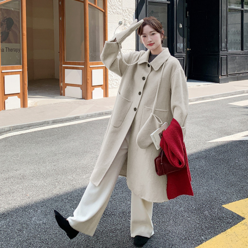 新款2B114P255K345秋冬时尚减龄配手套单排扣呢子外套女装图片
