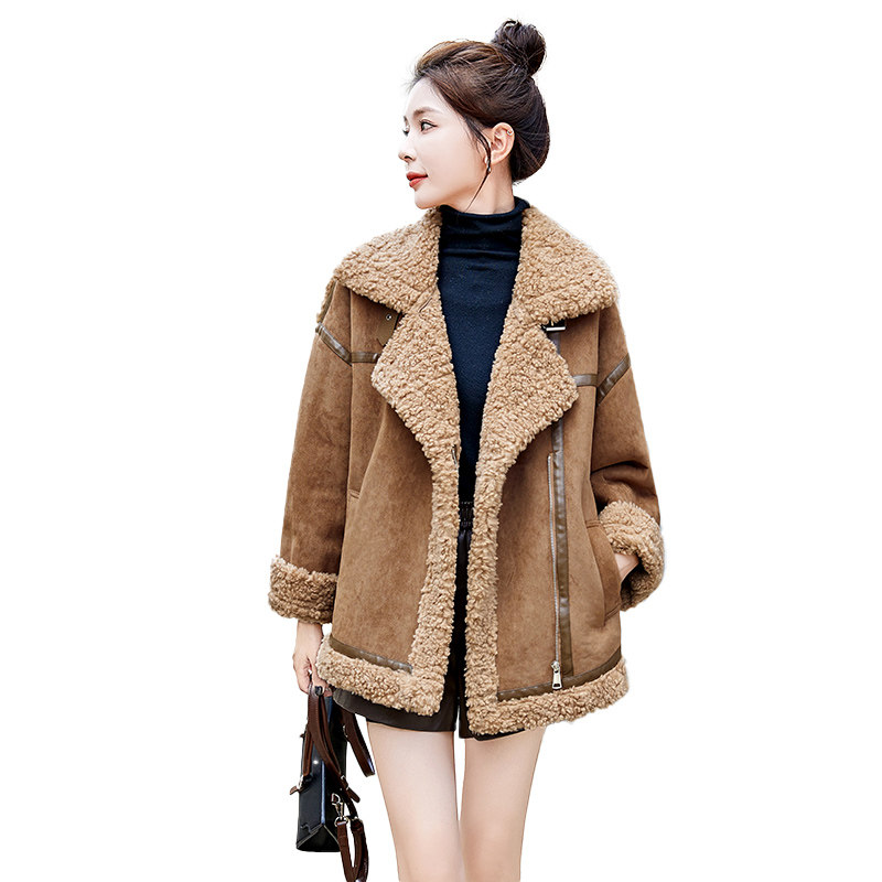 羊羔毛外套女冬2025新款韩版羊羔绒机车服加厚棉服ins皮毛一体潮，女装棉衣/棉服，自然秀,女装棉衣/棉服,自然秀