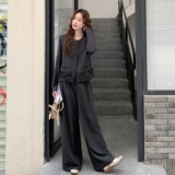 设计感木耳边马甲T恤套装女2025秋季新款港风显瘦阔腿裤三件套潮，女装套装/套裙，2C233