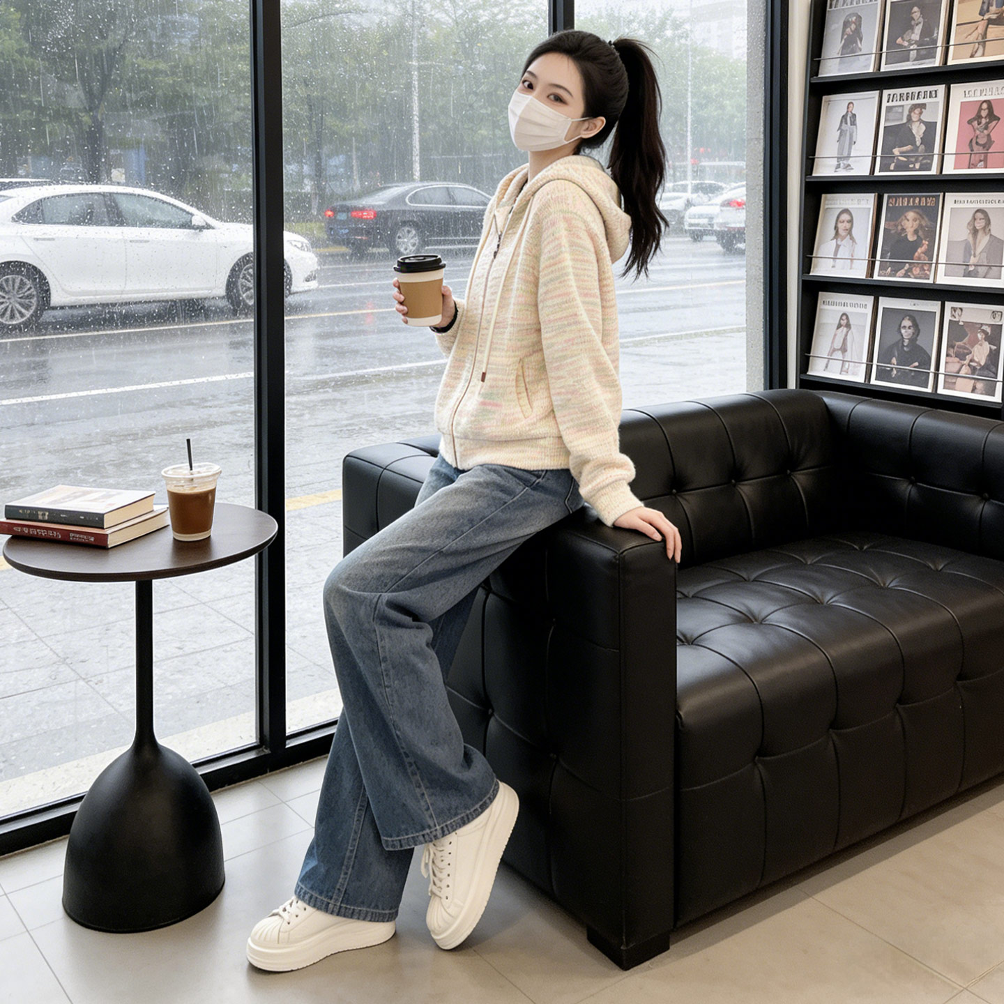时尚休闲运动套装春女刺绣翻领套头上衣阔腿牛仔裤两件套洋气减龄,女装套装/套裙,2C310