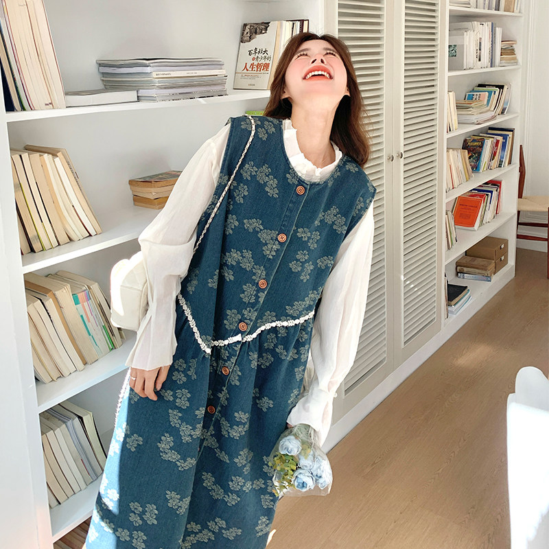 学院风穿搭牛仔背心连衣裙女春秋超火好看高级感独特漂亮长裙套装,女装套装/套裙,2C056