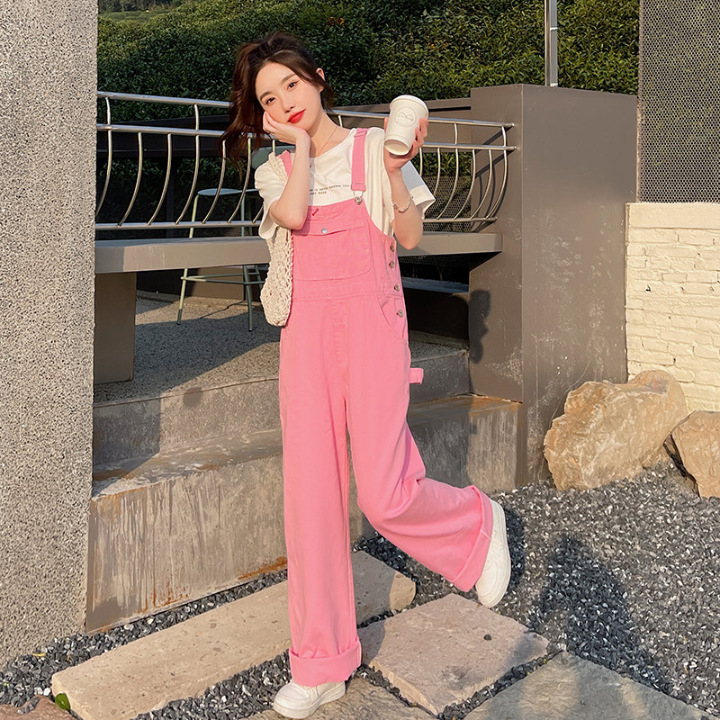 【现货】2025夏季新款粉色牛仔背带裤085-S165-P115-K168,女装牛仔裤,2C120