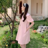 现货主推款！花瓣领减龄显瘦肌理感少女连衣裙配挂件2311P115K168，女装连衣裙，2C029